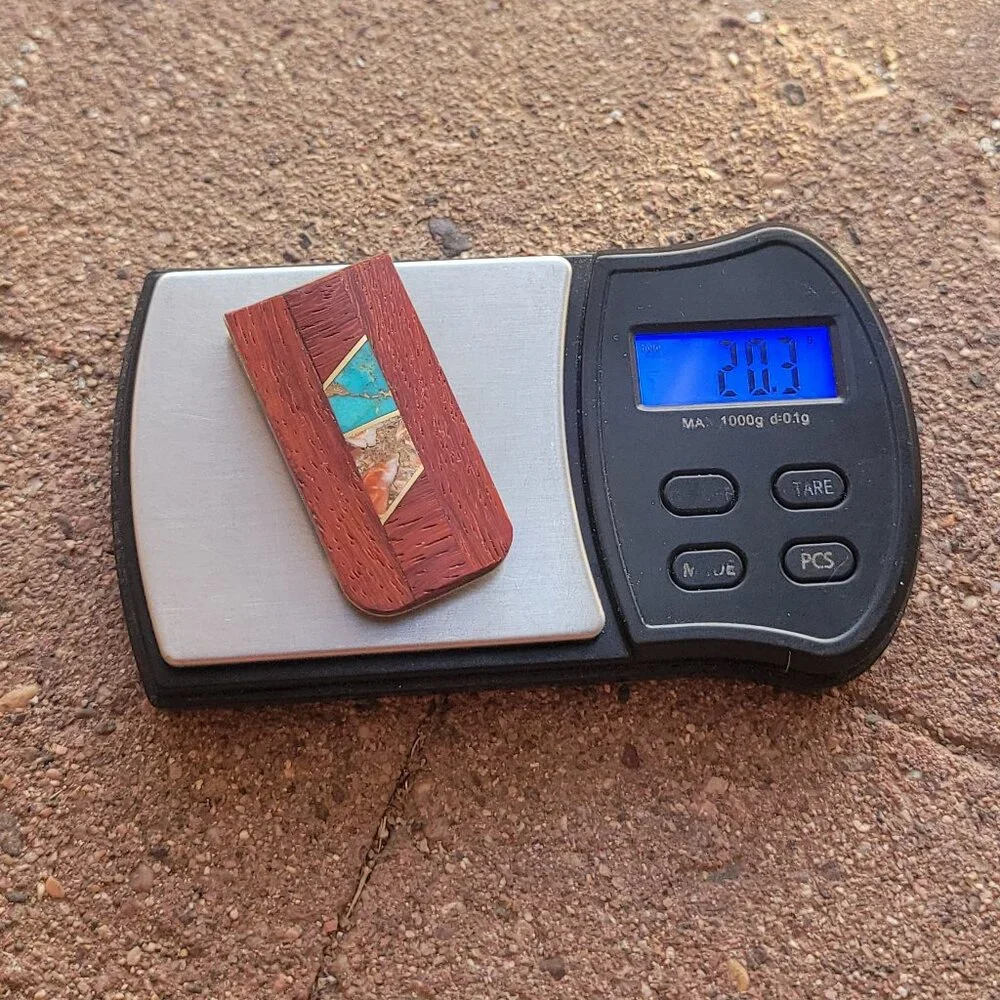 Handmade Southwestern copper turquoise, copper spiny oyster, rosewood money clip